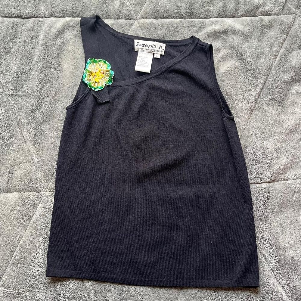 vintage 90s/y2k fairy Joseph A. asymmetrical navy tank top beaded flower medium